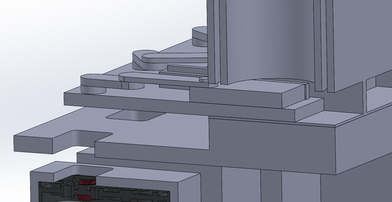 Close-up of the SolidWorks model of the coin ATM mechanism